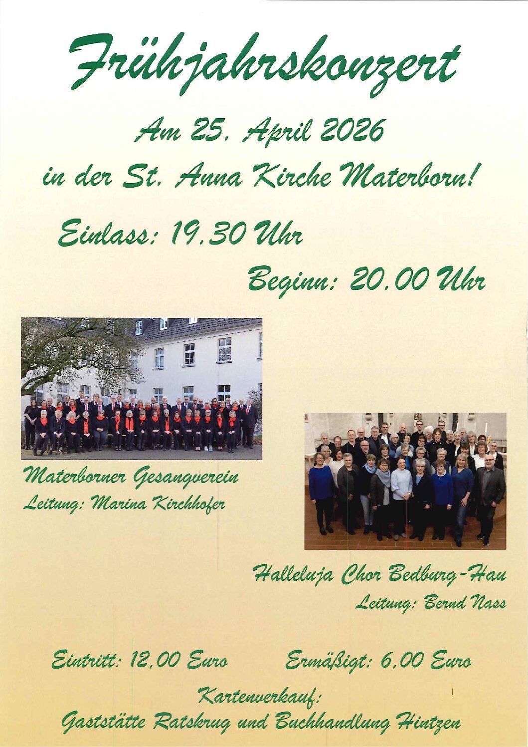 Frühjahrskonzert Materborner Gesangverein und Halleluja Chor Bedburg-Hau