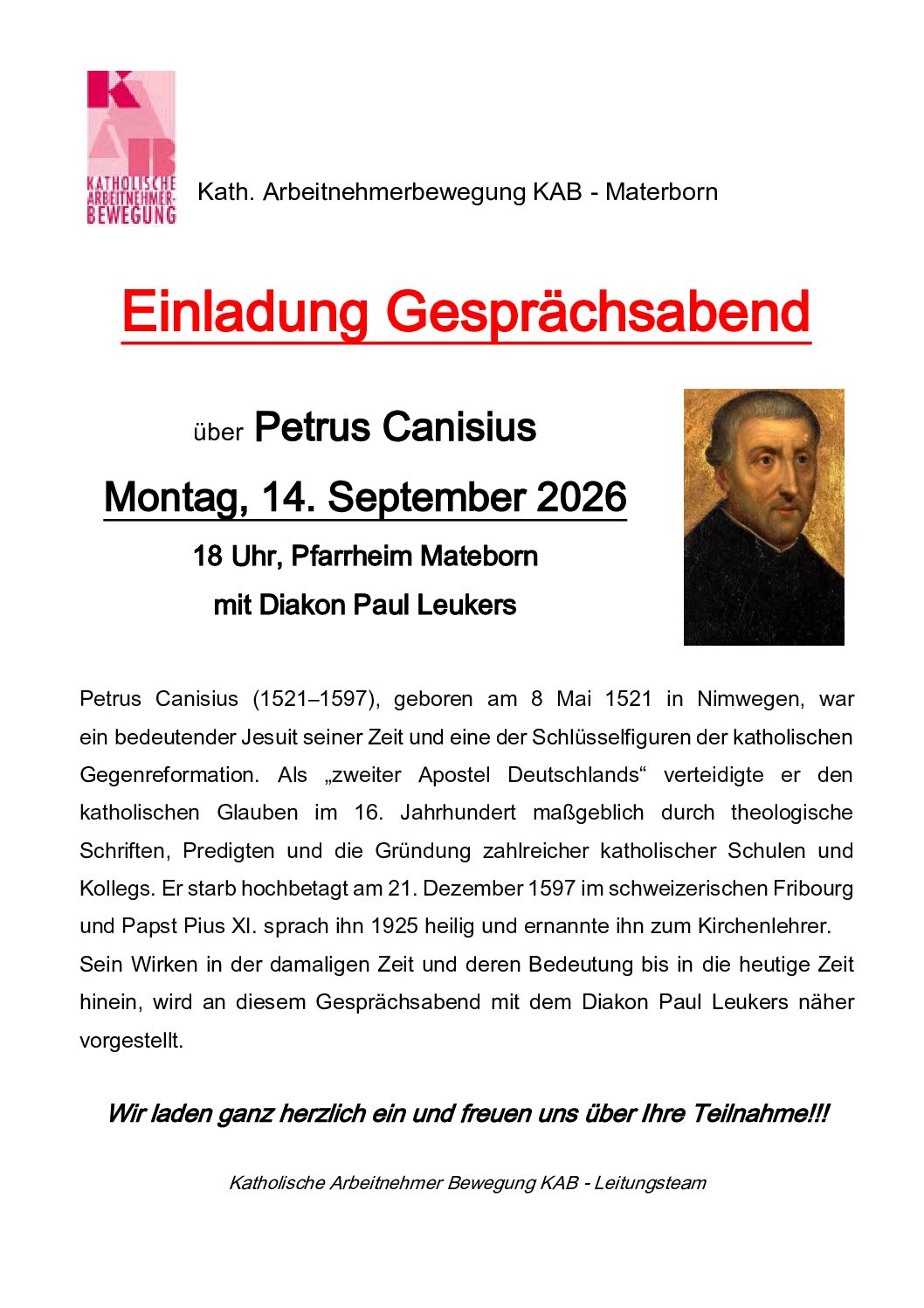 Gesprächsabend Petrus Canisius