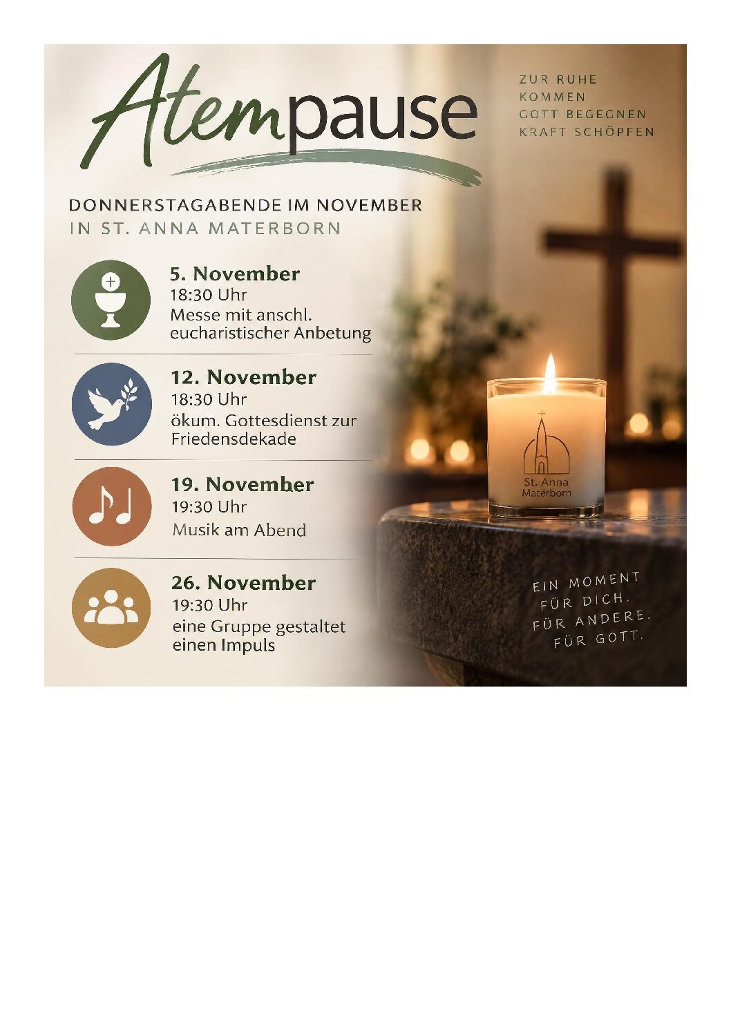 Atempause – Donnerstagabends im November in St. Anna