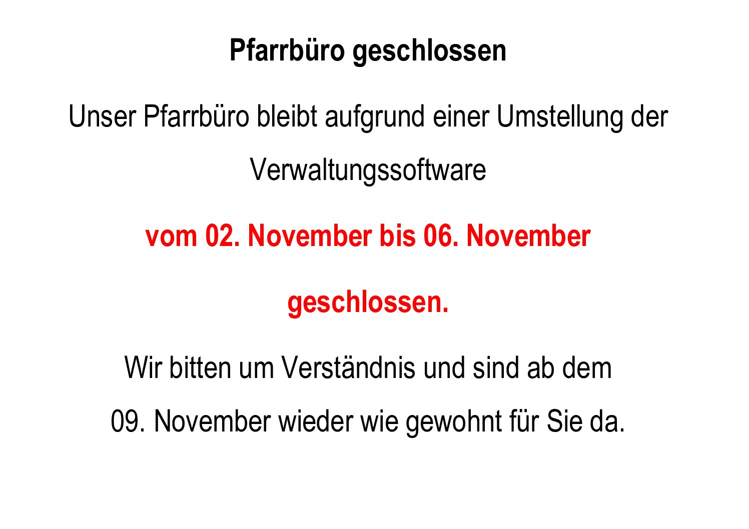 Pfarrbüro geschlossen